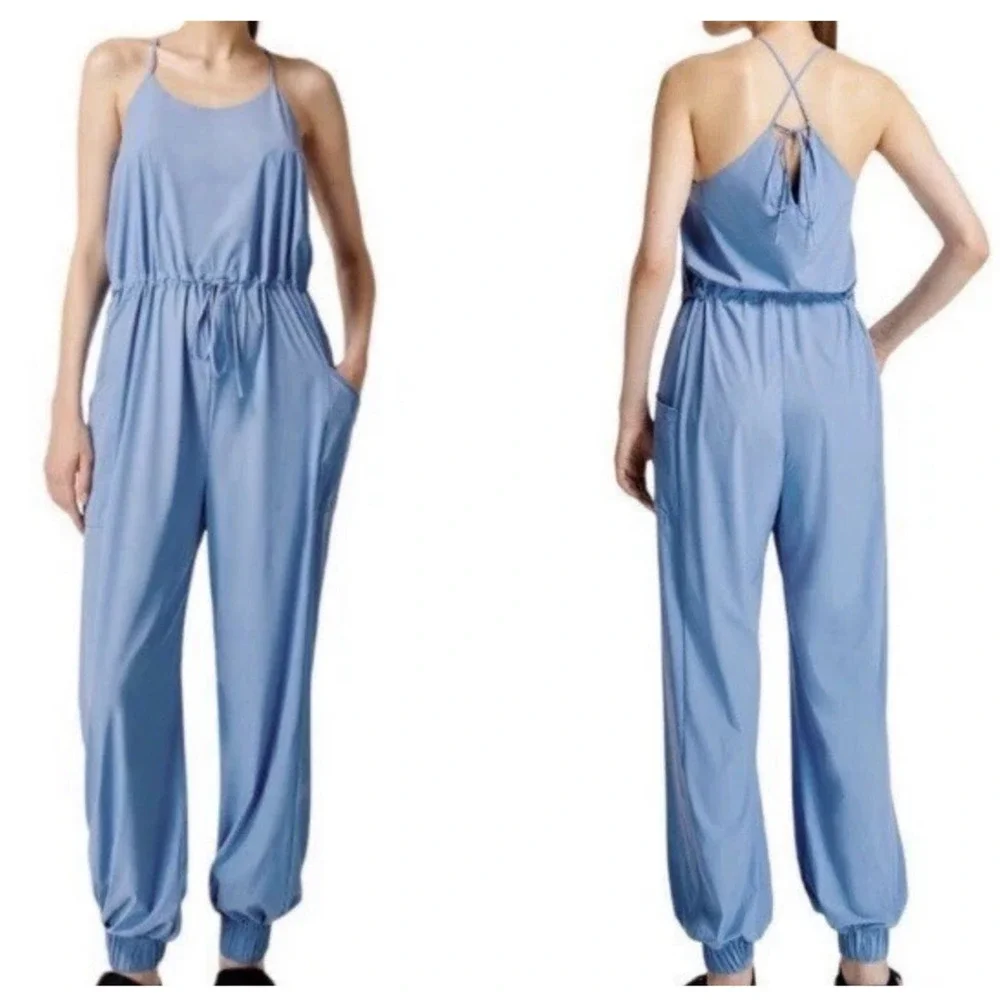 Sweaty Betty Karma Jumpsuit w Pockets Medium Regatta Blue Blouson Athleisure New